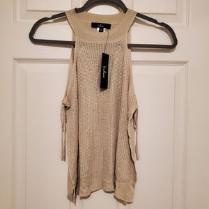Lulus sweater Womens Sz S Knitted open side w/ tie beige tan NWT